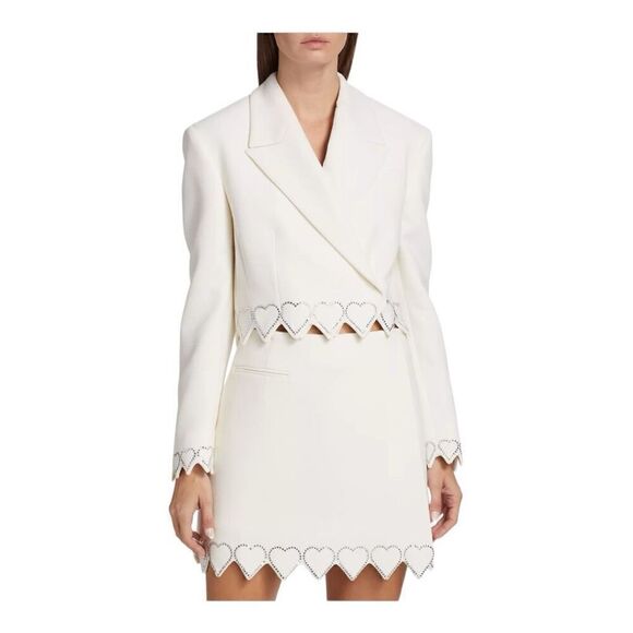 Mach & Mach Crystal Hearts Cropped Ivory Wool Blazer Size 8-10 (40) - Picture 6 of 12